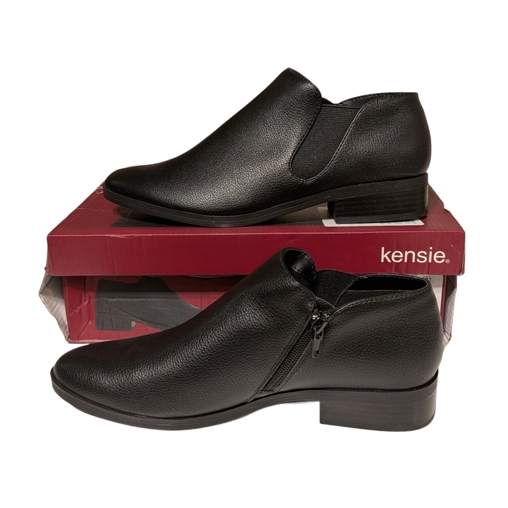 Kensie Black Leather Ankle Booties - Picture 3 of 9